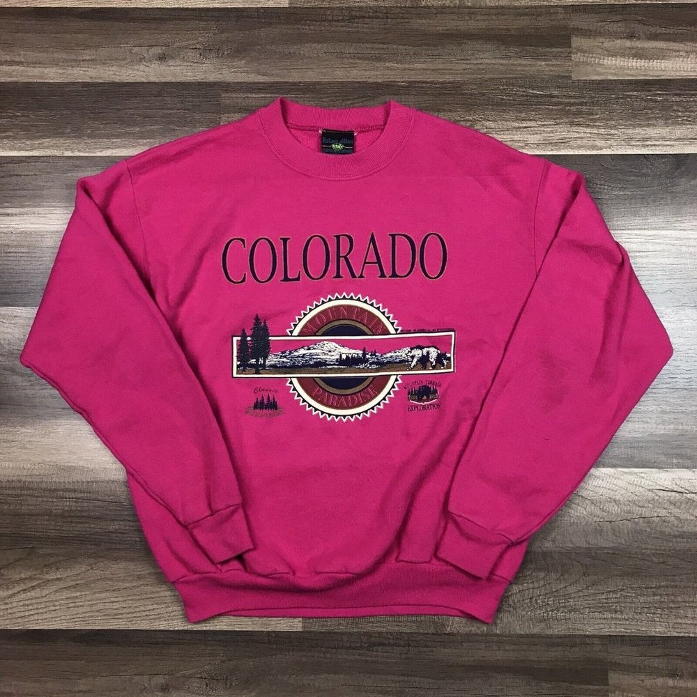 VTG Robert Allan Colorado Mountain Paradise Pink Crewneck Sweater Sz M
